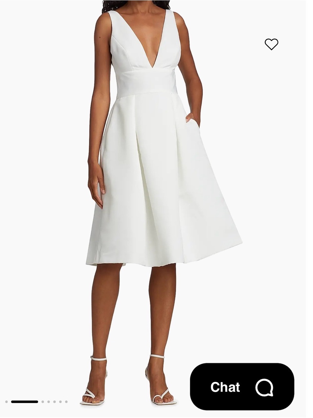 Amsale White Deep V-Neck Midi Dress